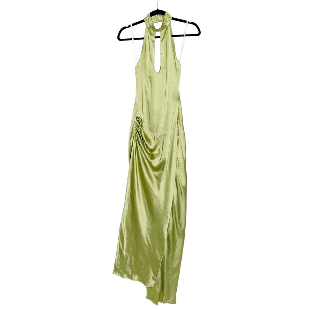 For Love And Lemons Lime Satin Halter Gown with Thigh Slit - Picture 4 of 16